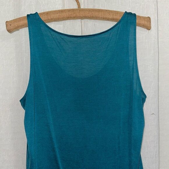 Eileen Fisher M Turquoise Green Pleated Front Scoop Silk Cotton Blend Tank Top - Picture 4 of 11